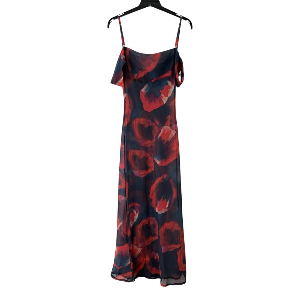 Sheer Rose Print Slip Dress Cowl Neck S Mesh Maxi 90s Grunge Fairy Romantic - Picture 2 of 7